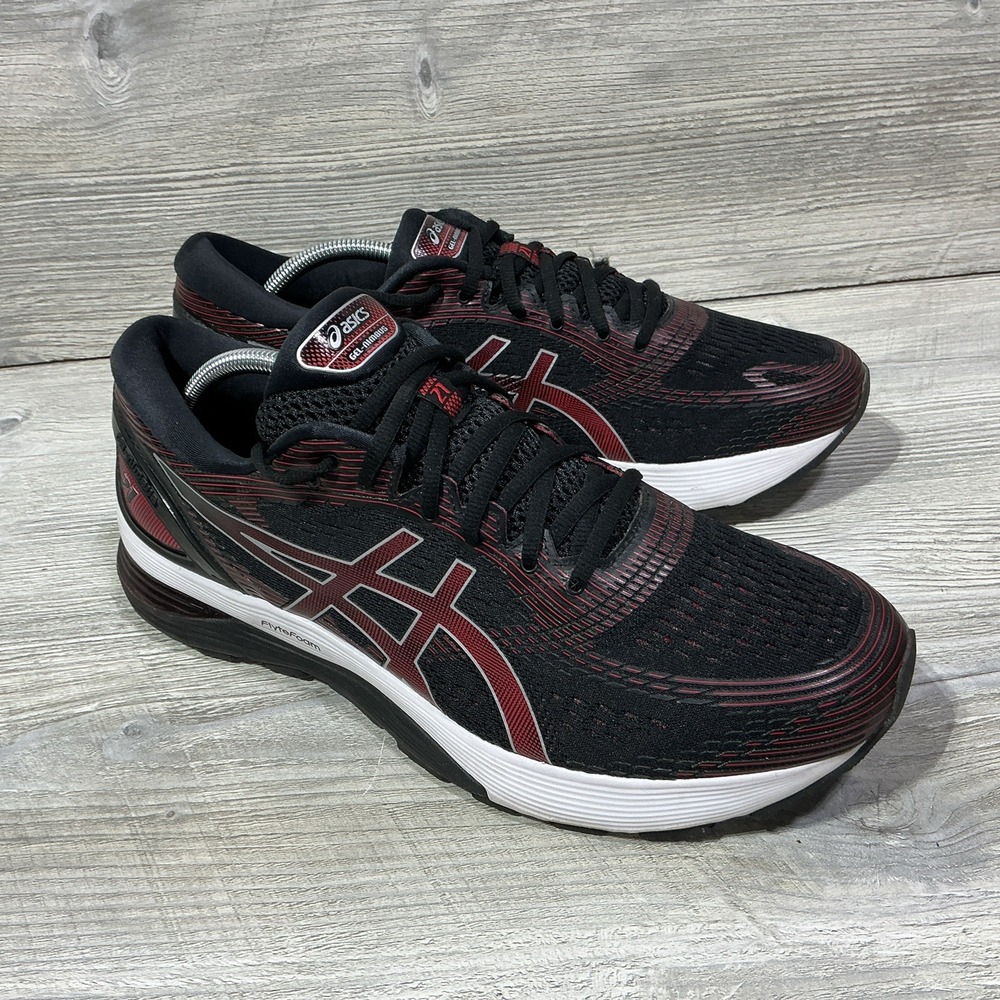 ASICS Gel Nimbus 21 Mens Size 12 Black Red Running Shoes 1011A169 FlyteFoam